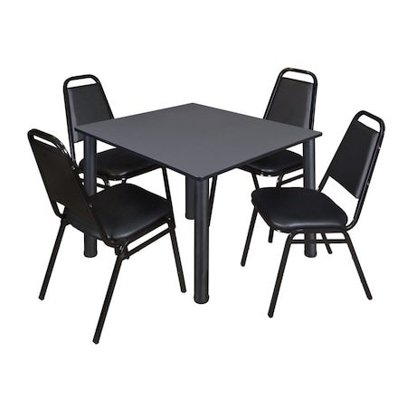 Kee Kee Square Table & Chair Set, Wood, Metal, Vinyl Top, Grey TB4848GYBPBK29BK